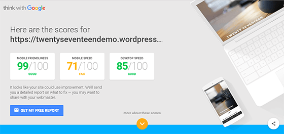 test de velocidad de carga wordpress con tema por defecto